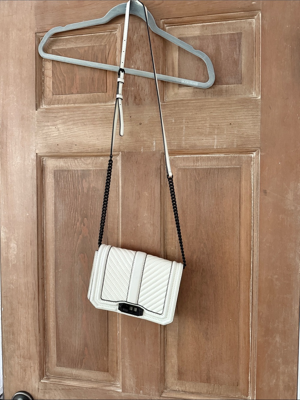 Rebecca Minkoff White Quilted Crossbody with Black Chain Strap